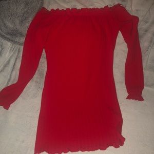 Fiery Red Off the Shoulder Dress